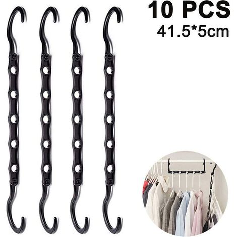 10 pièces cintres magiques gain de place cintres organisateur placard intelligent économiseur d'espace avec plastique robuste pour vêtements lourds, noir (1/5)