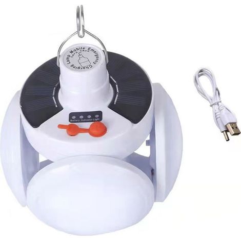 Lampe de camping LED à énergie solaire avec batterie rechargeable USB et crochet (1/5)