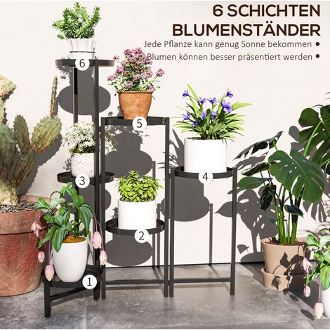 Étagère porte-plantes en métal noir, 6 niveaux pliable et réglable, 60 x 40 x 80 cm (1/5)