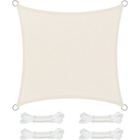 Voile d’Ombrage 3 x 3 m, Protection Solaire en Tissu HDPE, Respirant, Perméable à l’Eau, pour Terrasse, Jardin, Balcon, Camping, Carré, Concave, Beige (1/5)
