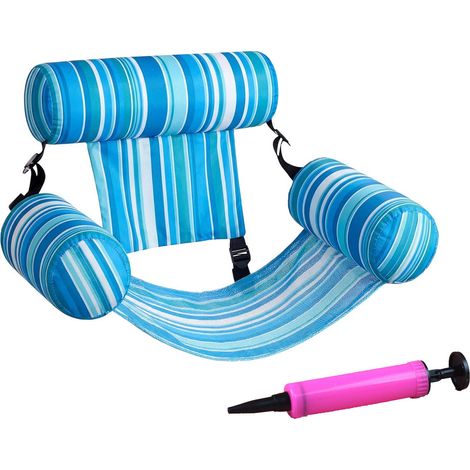 Chaise flottante piscine gonflable avec pompe, matelas lounge adulte motif plantes pour plage et été,Bleu (1/5)