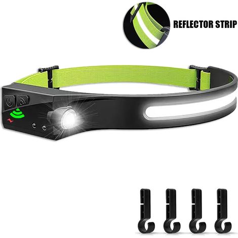 Lampe frontale rechargeable USB avec capteur LED et batterie intégrée (1 pièce avec crochets) pour le camping et la pêche. (1/5)