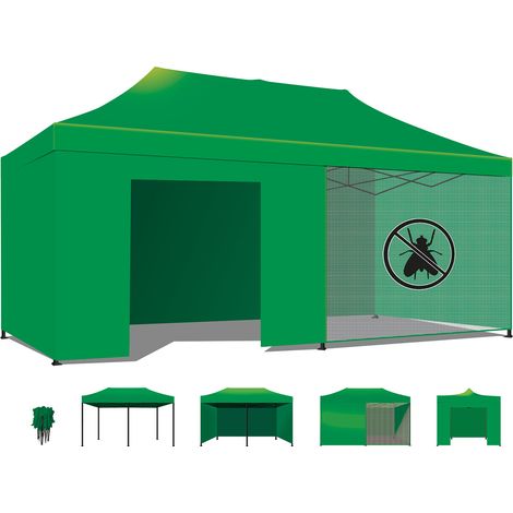 Taman Tenda / Gazebo Per Giardino 3X6 Impermeabile Tendone Pieghevole Per Fiere E Mercati Con Teli Laterali Colore Verde