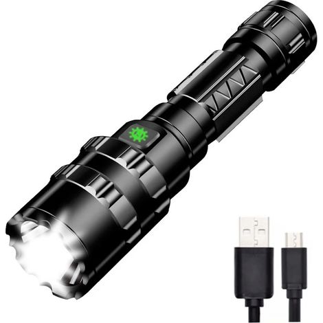 Lampe de Poche LED, Puissante Lampe Torche Très Lumineuse Lumens avec Batterie, Étanche Rechargeable par USB pour Camping, Randonnée, Activités de Plein Air(pile non incluse) (1/5)