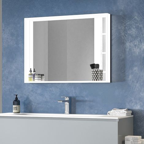 Specchio bagno 80x60 cm cornice ripiano illuminato  KAM-E800B kamalu