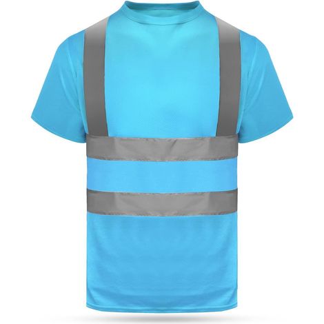 T-shirt de travail haute visibilité respirant et léger, manches courtes, bleu, taille L (1/5)