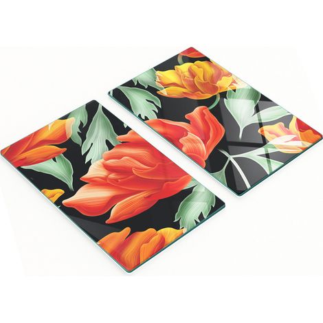 Tablas de cocina de vidrio templado con estampado de flores tropicales, 2 x 30 x 52 cm. (1/5)