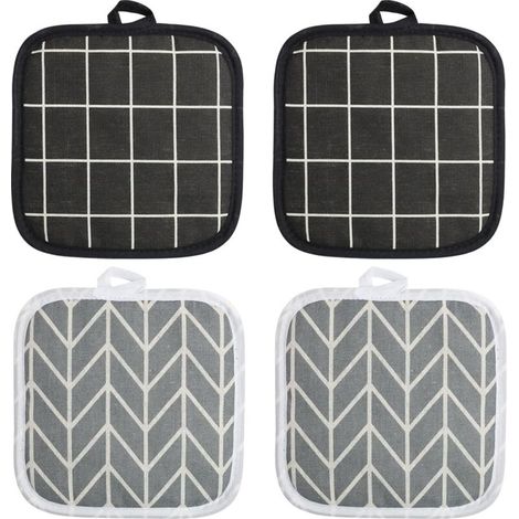 Strofinacci da cucina in cotone biologico – Set da 4, 17x17 cm, lavabili in lavatrice, neri e grigi – Ideali per cucinare e per l'uso quotidiano (1/5)