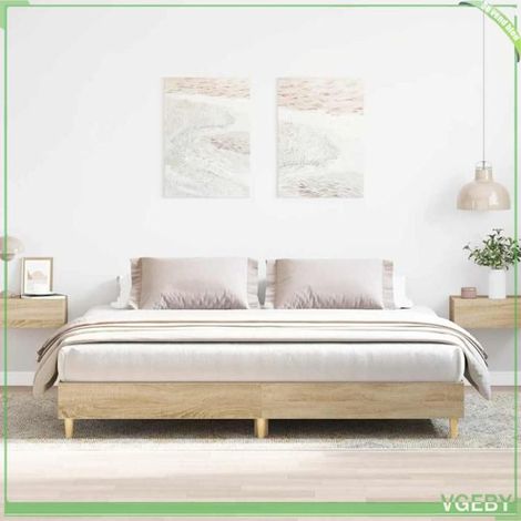 Cadre de lit - Chêne Sonoma - 200 x 200 cm - Bois d'ingénierie & eucalyptus - Sommier à lattes (1/5)