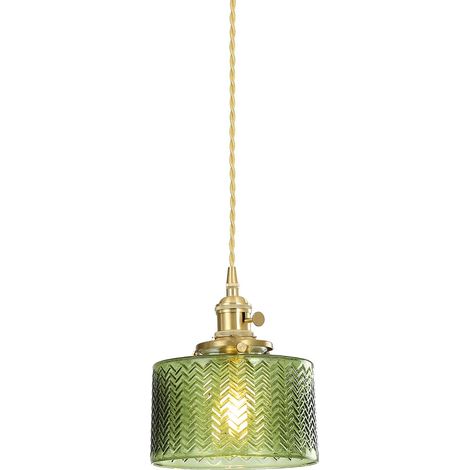 Suspension Moderne en Verre avec Douille Métal E27 Dorée, Abat-jour Texturé, Câble Suspendu Réglable, Idéale pour Cuisine, Salle à Manger et Salon (Vert cannelé) (1/5)