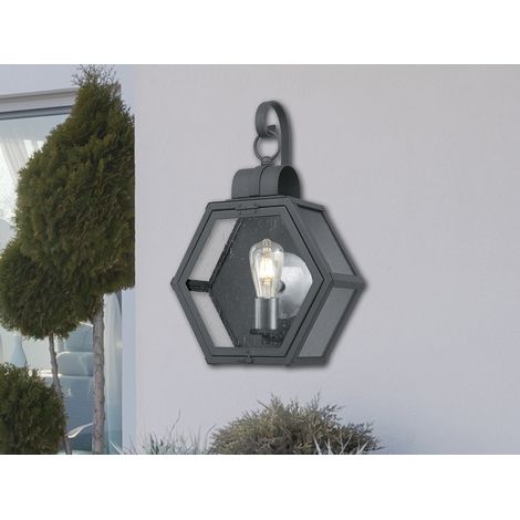 LED Rustikale Außenwand Laterne hängend sechseckig, Schwarz Höhe 48cm (1/5)
