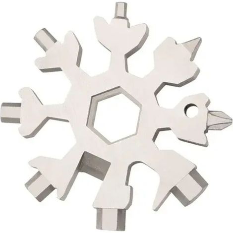Outil multifonctionnel portable EDC 18-en-1 Clé hexagonale universelle à flocons de neige Clé à neige en acier inoxydable Tournevis Argent (1/5)