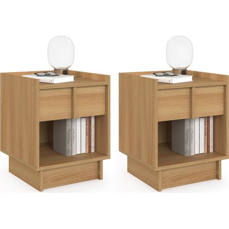 2er-Set Nachttische ROSIE 1 Schublade und 1 Nische in Buchenholzoptik minimalistisches Design