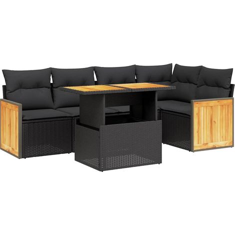 Maison Exclusive - Salon de jardin 6 pcs avec coussins noir résine tressée (1/3)