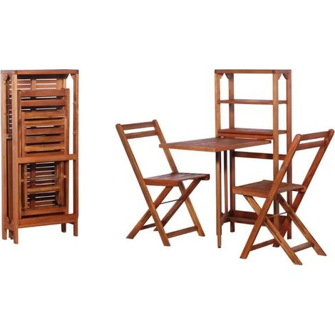 Table convertible et 2 chaises de jardin acacia clair Napoli (1/5)