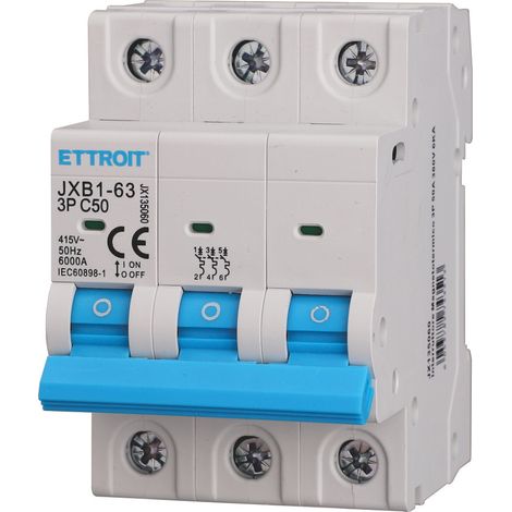 ETTROIT 3-poliger Leistungsschalter 3P C50 50A 6kA IEC60898-1 JX135060