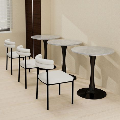 Table ronde ø70 cm marbre gris, pieds noirs, style moderne, 2-4 personnes (1/5)