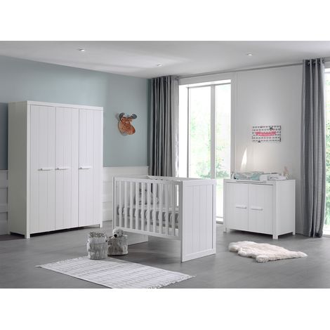 Lit bébé 60x120 - Commode 2 portes et Armoire 3 portes Vipack Erik - Blanc