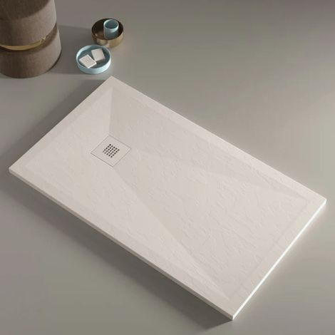 Receveur de douche 100x100 cm extra plat ONDA en résine surface ardoisée beige Grille beige (1/4)