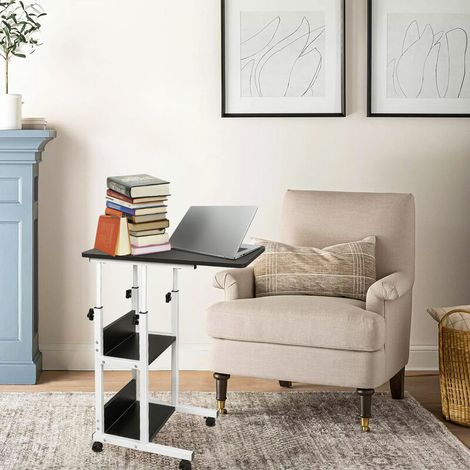 Bureau Assis-Debout avec Roulettes, Table Informatique Réglable en Hauteur, pour Bureau Chambre, Noir