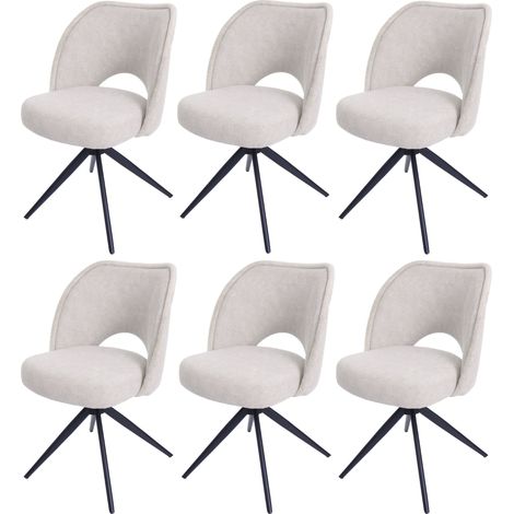 Lot de 6 chaises de salle à manger HWC-N72, chaise de cuisine rembourrée, pivotante Auto-Return, tissu/textile (420g/m²) (1/5)