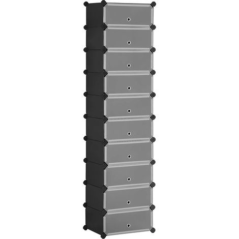 Schuhregal Kunststoff, rechteckiges Regalsystem mit 10 Fächern, DIY Steckregal, Aufbewahrungsregal, Kleiderschrank, Schuh-Organizer, 40 x 30 x 17 cm pro Fach, Metalldraht, schwarz LPC10HV1 (1/5)