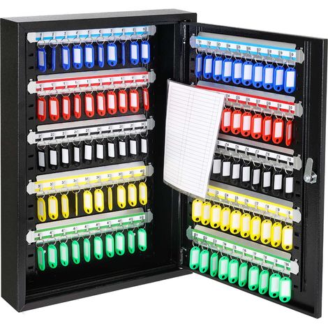 HMF Schlüsselschrank groß aus Stahl, abschließbarer Schlüsselkasten für Büro, Verwaltung oder Fuhrpark, 100 Schlüsselhaken, 55 x 38 x 8 cm, Schwarz