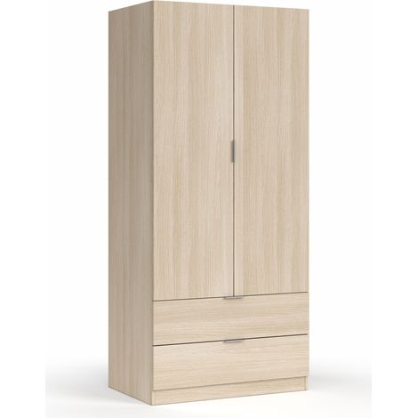 Armario ropero Nico 2 Puertas y 2 Cajones Color Roble, 81 cm Ancho 52 cm Profundo 180 cm Alto (1/3)