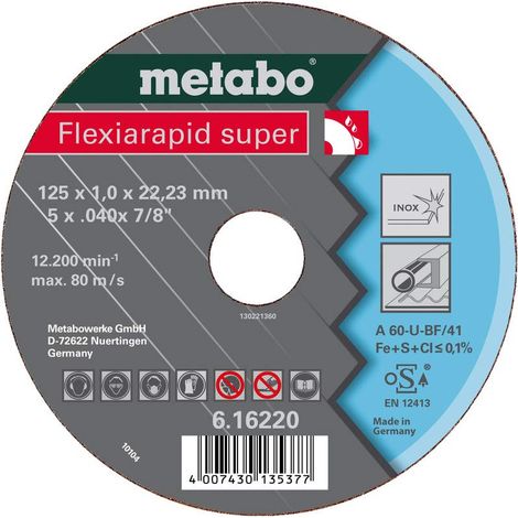 METABO 616208000 - Disco de disco da taglio per smerigliatrice angolare Flexiarapid Super A60-U-BF Inox HidroResist. pressato Ø 115 x 0,8 x 22,22 mm (Confezione de 25 pezzi).