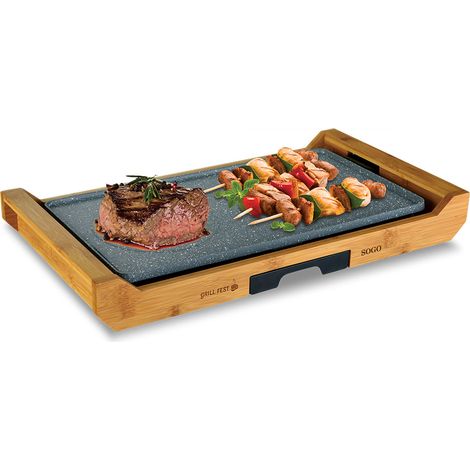 Elektrischer Grill 2200W mit Bambusbasis 43x23 cm (1/4)