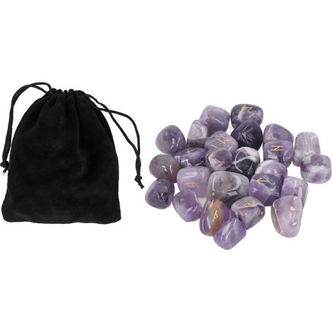Lot de 25 pierres de runes naturelles en améthyste, gravées à l'alphabet runique ancien, idéales pour la divination et la méditation, lettrage apaisant pour l'esprit. (1/5)