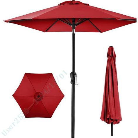 Parasol de Patio 303 CM, Parasol d'Extérieur à Double Toit avec Manivelle, Inclinaison à Bouton-Poussoir, 8 Baleines, pour Terrasse, Rouge (1/5)