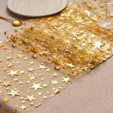Tischdeckenrolle aus goldfarbenem Paillettenfilm, wiederverwendbare Polyester-Partydekorationsrolle ohne Montageaufwand für Weihnachten, Geburtstage und alle Partyveranstaltungen. (1/5)