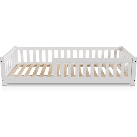 Letto per bambini Naya 90x200 cm letto da pavimento in legno per bambini - con rete a doghe e protezione anticaduta (1/3)