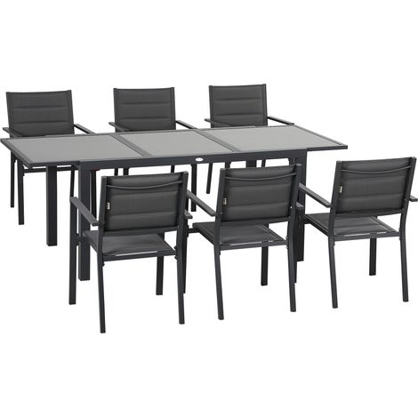 Outsunny Set 7pz Tavolo Rettangolare e 6 Sedie da Esterno in Alluminio