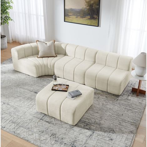 Sofá esquinero modular de chenilla beige 283 x 198 x 64,7 cm, módulos combinables DESVIAE (1/5)