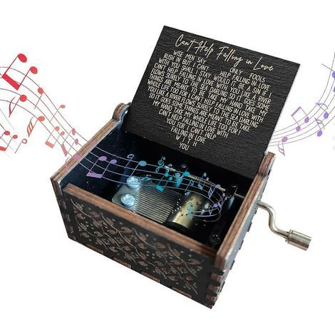 HONORNIC - Boîte à musique vintage en bois gravée et faite à la main, noire