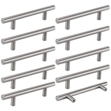 10 Poignées de Cuisine Argent, Poignées D'armoire Creuses Brossées, Poignées de Porte en Acier Inoxydable, avec Vis, Distance de Perçage 128mm, pour Armoire Tiroir Armoire Porte D'armoire (1/5)