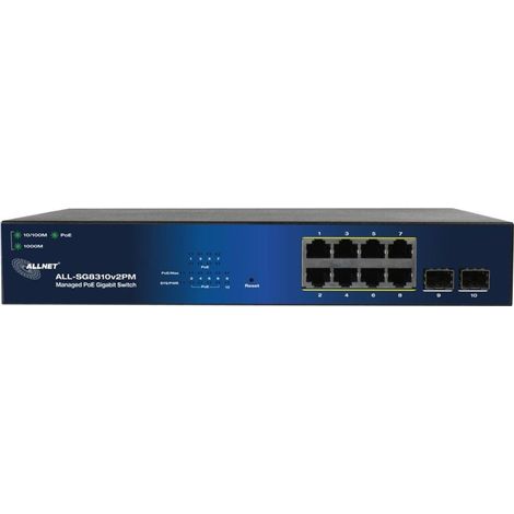 Allnet Conmutador de capa 2 inteligente gestionado, 10 puertos, Presupuesto PoE de 140 W, 8x PoE a 2x SFP (1/3)