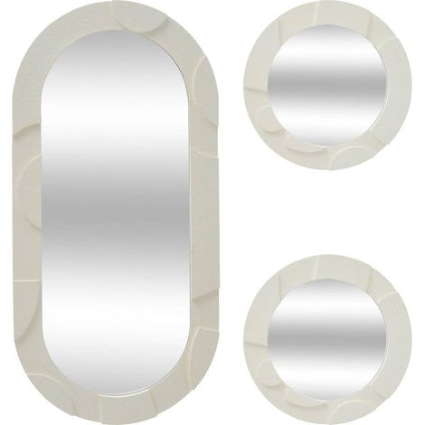 Lot de 3 Miroirs Muraux "Anny" 52cm Beige