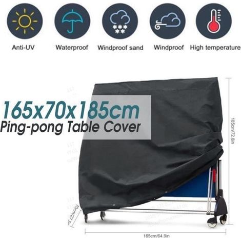 1 pièce Couverture de table de ping-pong, tissu Oxford imperméable, noir, 165x70x185 cm, pour extérieur ou garage (1/4)