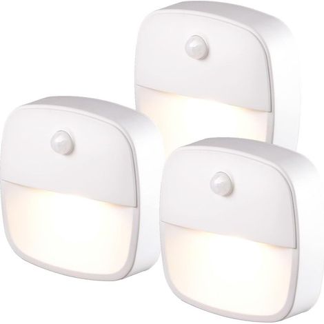 Lampe Détecteur de Mouvement Interieur, Lot de 3 Veilleuse LED Pile, Veilleuse d'escalier Automatiquel Pour Couloir, Chambre, Cuisine, Placard - Blanc Chaud (1/5)
