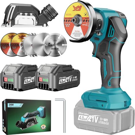 76mm Mini Cordless Angle Grinder with 2 x 4.0Ah Batteries Cordless Disc Cutter Compatible with 18V, 76mm 19500RPM 5 Cutting Discs and Protective Case (1/5)