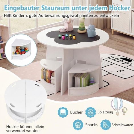 Rangement facile pour enfants, table ronde avec 4 tabourets, 70 x 70 x 49 cm, chambre ou salle de jeux (1/5)