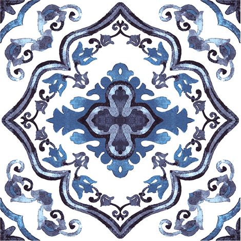 JSSEVN - Waterproof Mediterranean blue vinyl flooring roll, blue and white, 30.5 x 30.5 cm, linoleum floor sheet (10 pieces per roll) (1/5)