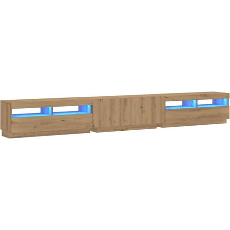 Lot de 3 meubles TV avec éclairage LED design moderne 300 x 35 x 40 cm en bois d'ingénierie chêne artisanal