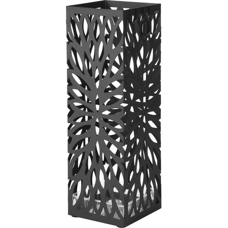 Porte-parapluies, Support pour Parapluies d’Entrée, Carré, en Acier, Organisateur sur Pieds, pour Parapluies et Cannes, avec Réceptacle d’Eau Amovible, 4 Crochets, Noir (1/8)
