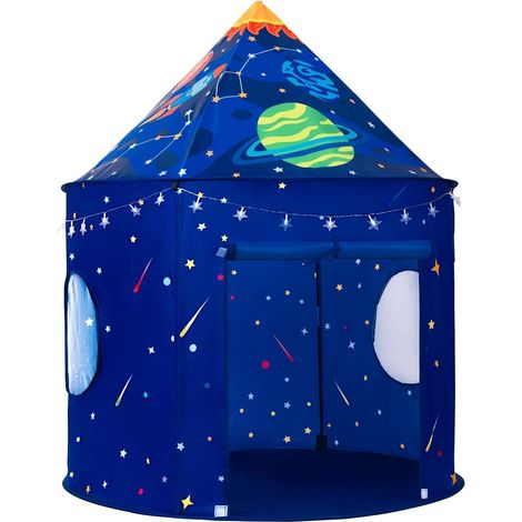 Tente de jeu Rocket Space Ship pour enfants avec lumières étoiles, maison de jeu pop-up sur le thème des astronautes pour intérieur et extérieur, cadeau d'aventure spatiale pliable pour (1/5)