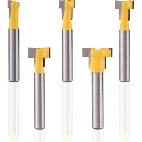 5pcs Fraises à Trou Serrure, Jeu de Fraises à Fente en T Tige 1/4" avec Lame 5/16 3/8 7/16 1/2 5/8" Trou de Serrure Fraise pour le Travail du Bois (1/5)