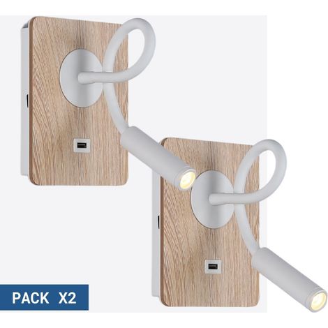 Lotto x 2 - Applique da parete flessibile con porta USB "LONDON